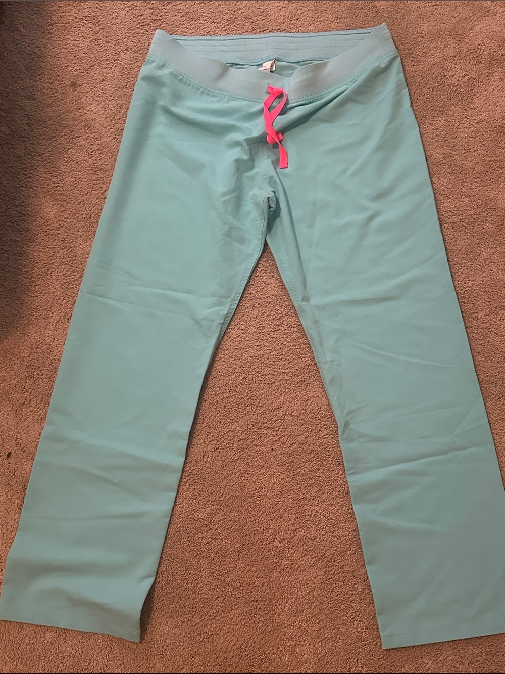 Figs Light Aqua Jogger Pants with Pink Drawstring